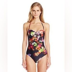 TED BAKER CLERE CASCADING FLORAL 1 PIECE STRAPLESS SWIMSUIT BLACK FLORAL